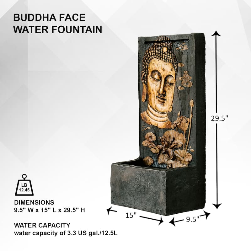 XBrand 29.5"H Bronze and Natural Polystone Buddha Face Water Fountain w